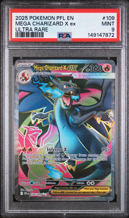 2025 Pokémon Phantasmal Flames #109 Mega Charizard X ex Ultra Rare – PSA 9